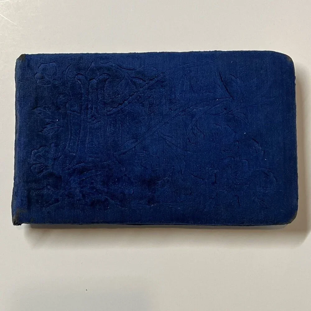 1880s Antique AUTOGRAPH ALBUM Blue Velvet Cover Anna J. Nelson Blooming Prairie
